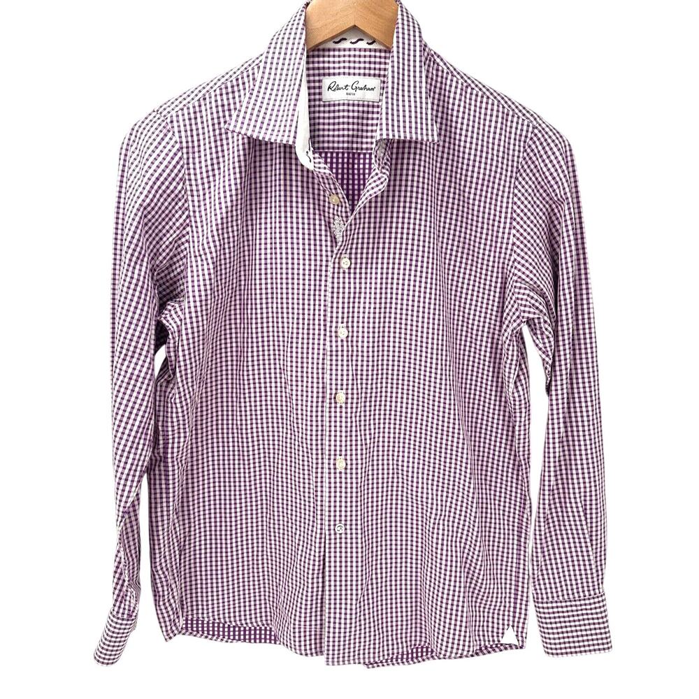 Robert Graham Shirt Boys Large 14-16‎ Long Sleeves Button Up Purple Gingham